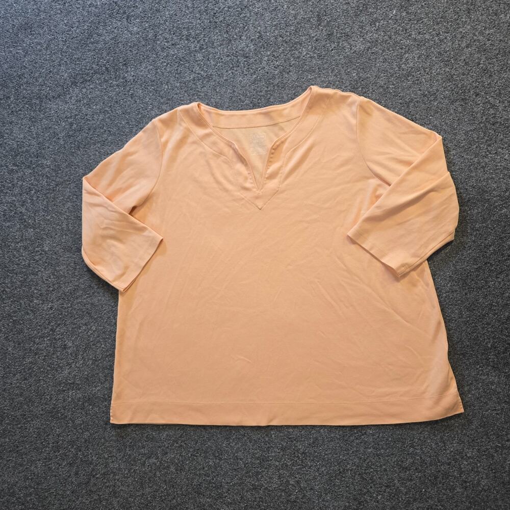 LL Bean Top Womens Size 2X Orange Supima Cotton 3/4 Sleeve V Neck Soft Casual